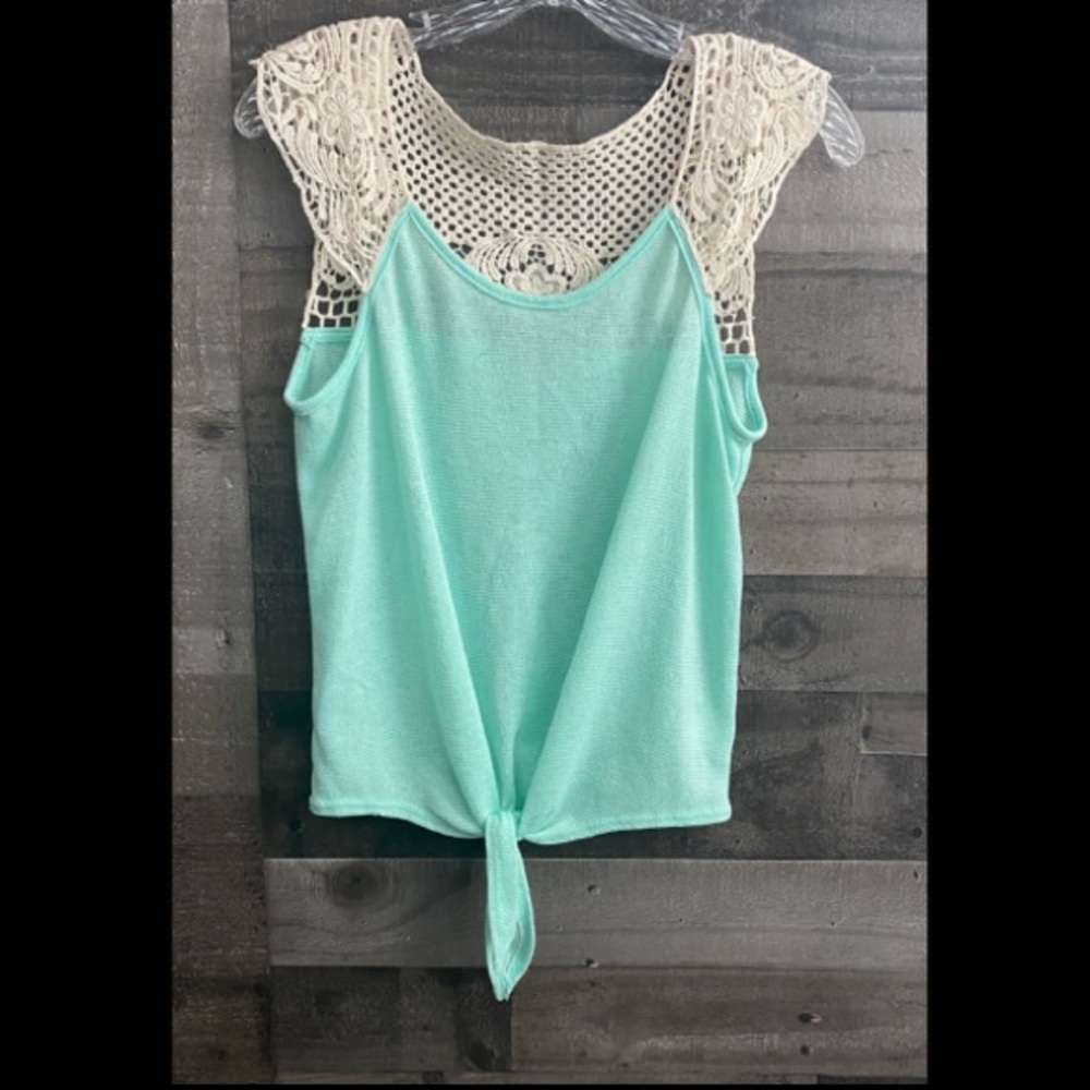 Charlotte Russe Tie Front Top Crochet Back